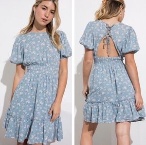 NWT Time After Time boho relaxed flowy dress, gather waist, cutout back Sz S, L